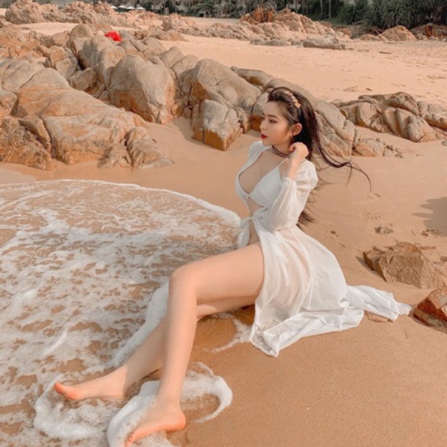 Kimono chiffon tay bồng hottrend (vải dày mịn hơn)