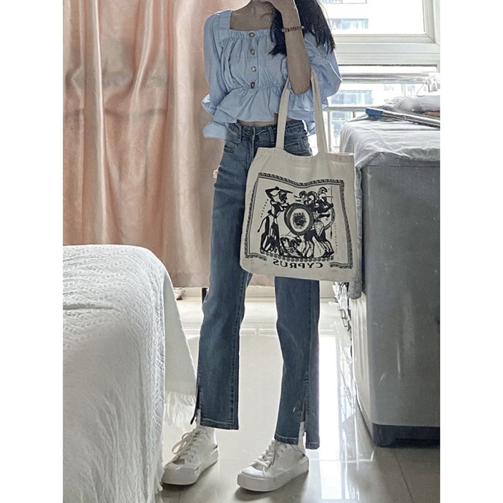 Quần Jean Ống Đứng Xẻ Gấu Nữ Co Giãn Lưng Cao Phong Cách Ulzzang - Kiểu quần bò nữ xẻ lai cạp cao form Leevin Store