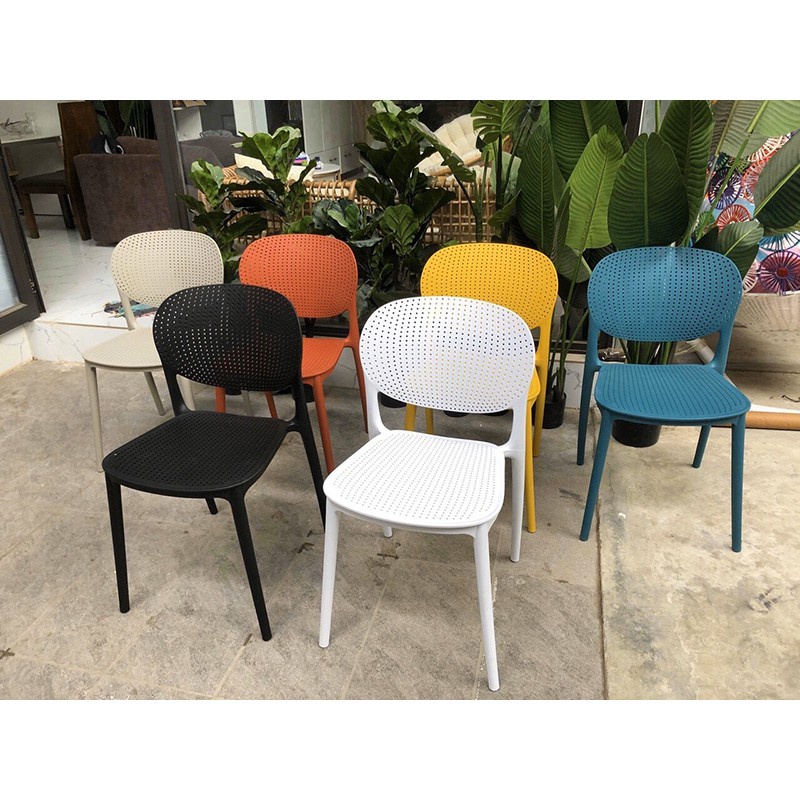 Ghế nhựa  PP nguyên khối lưng tựa lỗ , ghế cafe văn phòng rẻ đẹp chắc chắn Havaco đủ màu sắc bền đẹp sang c