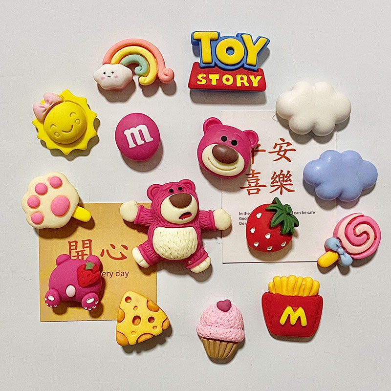 Nam Châm Mini Trang Trí Tủ Lạnh Hình Gấu / Dâu Tây 3d Dễ Thương