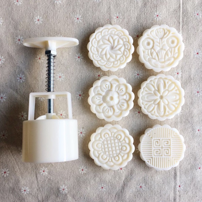 [Hàng mới về] Khuôn trung thu lò xo 6 mặt hoa 75g