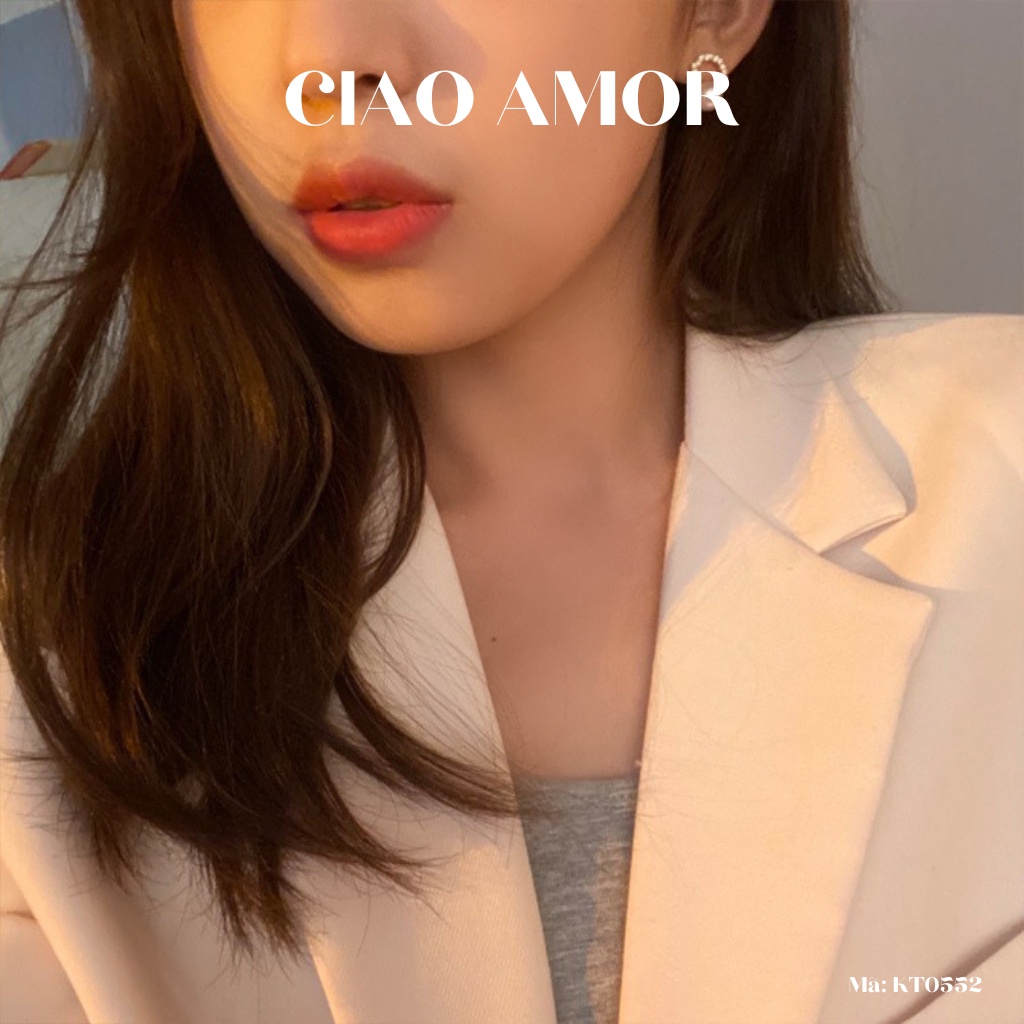 Khuyên tai nữ, Bông tai nụ nữ bạc 925 vòng đá đính ngọc dưới Trang sức Ciao Amor - KT0552