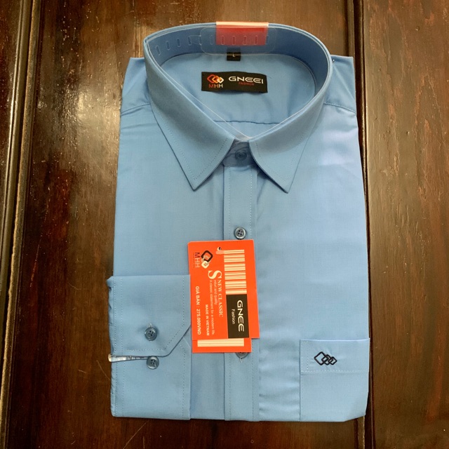 Áo Sơ Mi Dài Tay Dáng Suông Nam Trung Niên Màu Xanh Da Trời