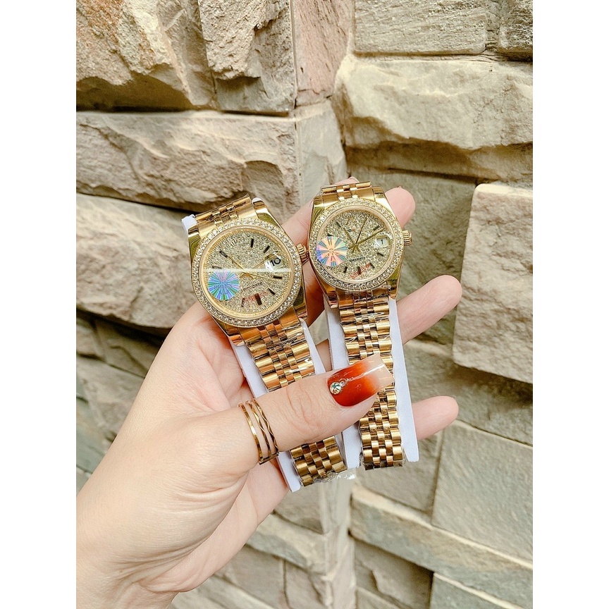 Đồng hồ nam nữ rl DINRL dây thép size 38mm 32mm , máy pin ,mặt đính đá sang chảnh