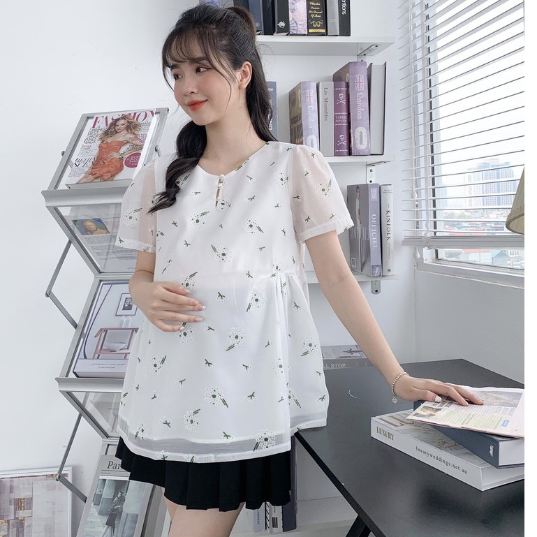 MEDYLA - Áo sơ mi bầu công sở 2 lớp tơ lót lụa cho bầu đi làm, đi chơi cực xinh - ASM076