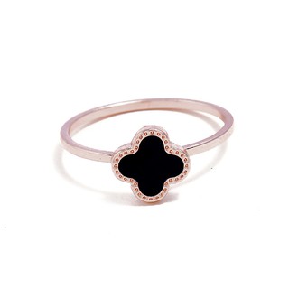Nhẫn cỏ ba lá có thể điều chỉnh 18K Vàng hồng Đen Mở nhẫn nữ