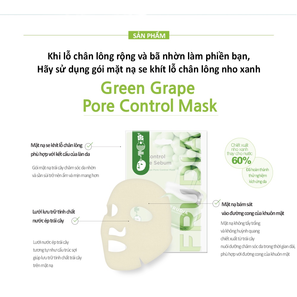 [H&amp;B GIFT] Mặt Nạ Dưỡng Ẩm Se Khít Lỗ Chân Lông Nho Xanh Frudia Green Grape Pore Control Mask 20ml/1pcs (new)