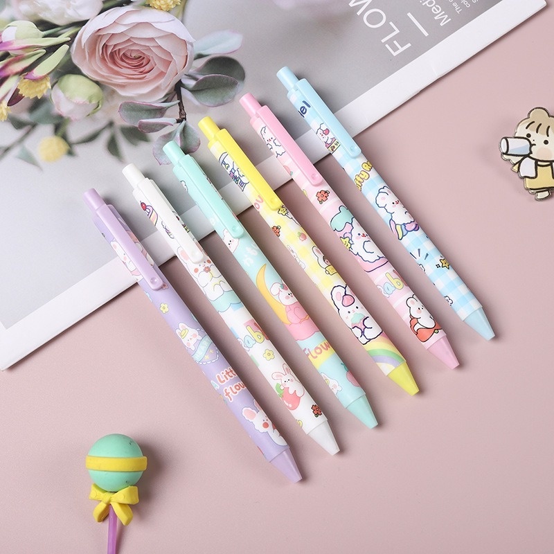 Bút Bi Mực Đen Dạng Nhấn Hình Thỏ Hoạt Hình Dễ Thương Kích Thước 0.5mm