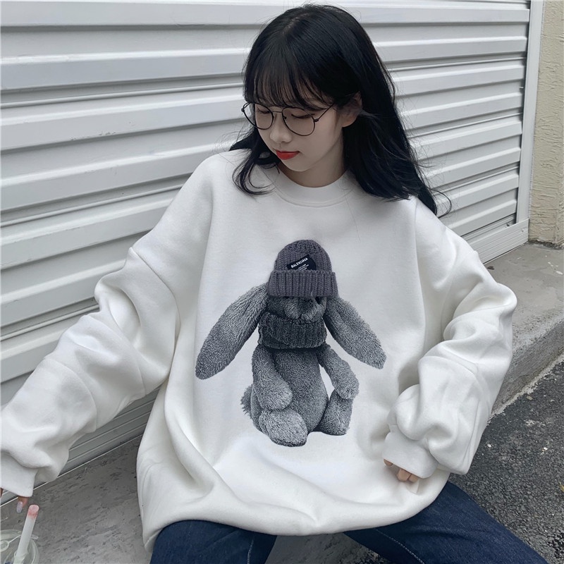 QOEDDV Áo sweater dáng rộng cá tính phong cách retro cổ điển thời trang kiểu Mỹ dành cho nữ