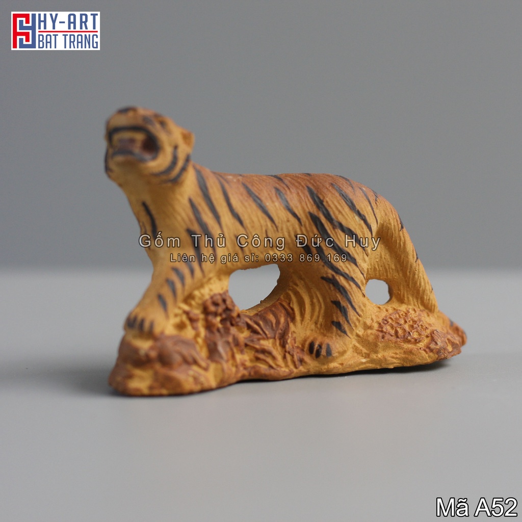 Tiểu cảnh hồ cá, bể cá cảnh, tượng gốm con hổ mini trang trí hòn non bộ chậu cây bonsai