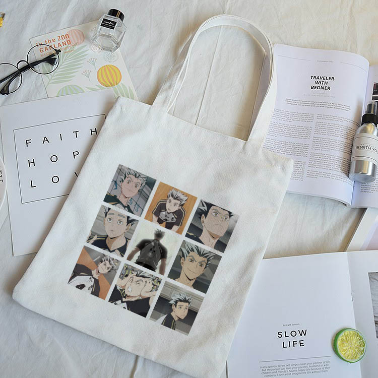 Túi xách vải canvas ngăn rộng in họa tiết hoạt hình đáng yêu tiện dụng