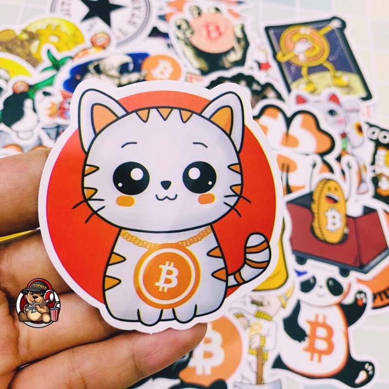 Sticker cute dễ thương hình dán crypto btc bitcoin chống thấm nước dán mũ bảo hiểm, vali, laptop