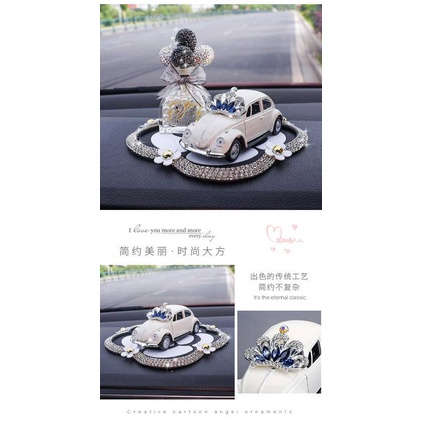 Set mô hình xe hơi beetle và lọ bong bóng đính đá sang trọng trang trí bảng điều khiển