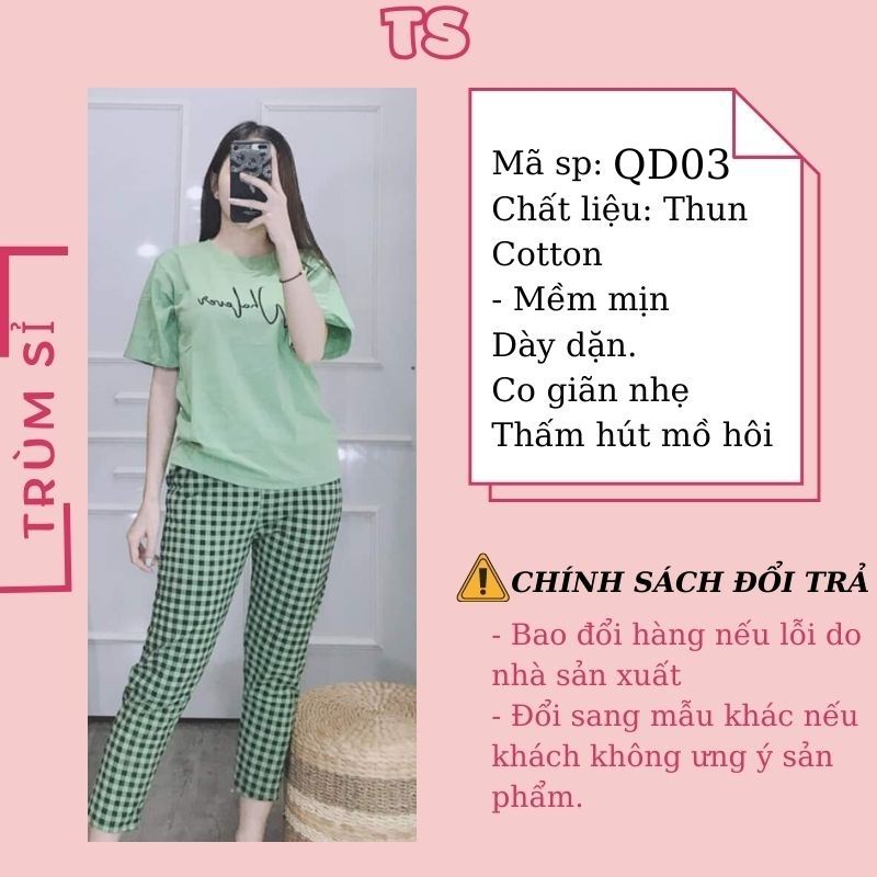 Đồ bộ nữ mặc nhà, set bộ thun cotton Bigsize, TRUMSI QD07 DÀI NHỊP TIM