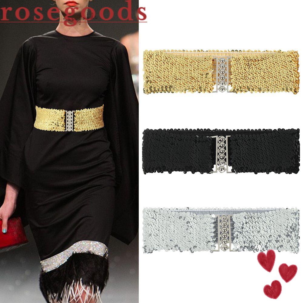 Thắt Lưng Bản Rộng Co Giãn Đính Kim Sa Lấp Lánh Phong Cách Vintage