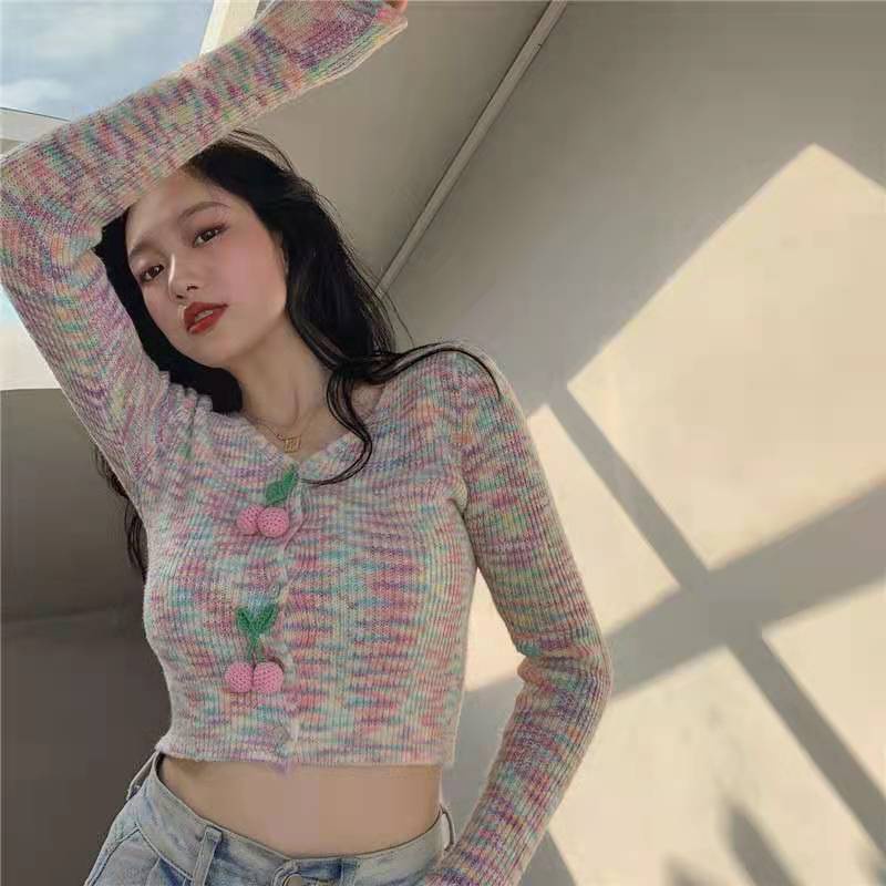 QKOOLE  Áo Lửng Dệt Kim Cổ Chữ V Gợi Cảm Cho Nữ