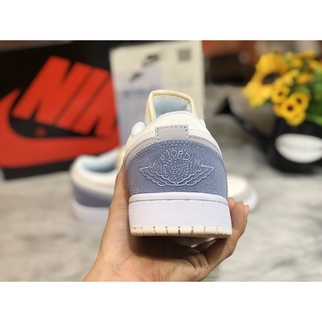 Giày Force trắng xám gót xanh, giày Air Jordan 1 Low Paris
