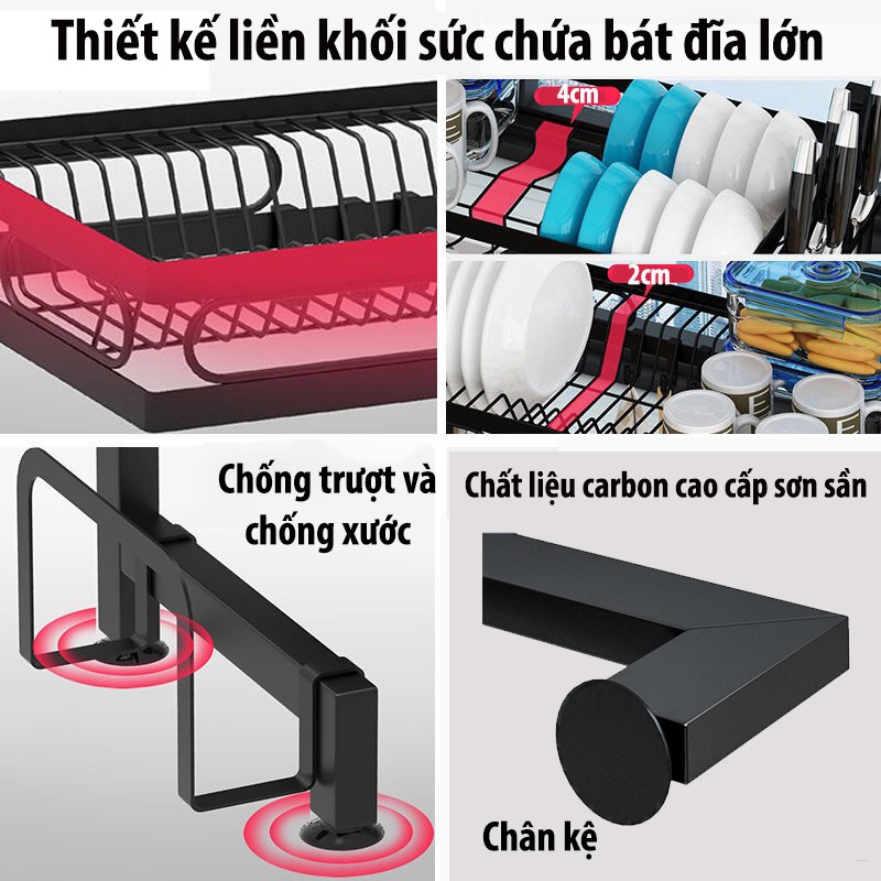 Kệ Để Chén Đĩa Thông Minh Trên Bồn Rửa Bát, Có Nhiều Giá Nhỏ Đựng Thìa Đĩa Giao Thớt, Khung Đỡ Chắc Chắn Chịu Lực Tốt