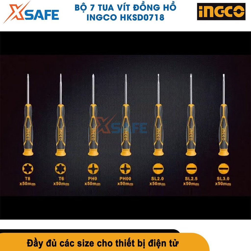 Bộ tua vít đồng hồ chuẩn 7 chi tiết INGCO HKSD0718 sửa chữa đồng hồ thép Cr-V siêu cứng có nam châm [CHÍNH HÃNG][XSAFE]