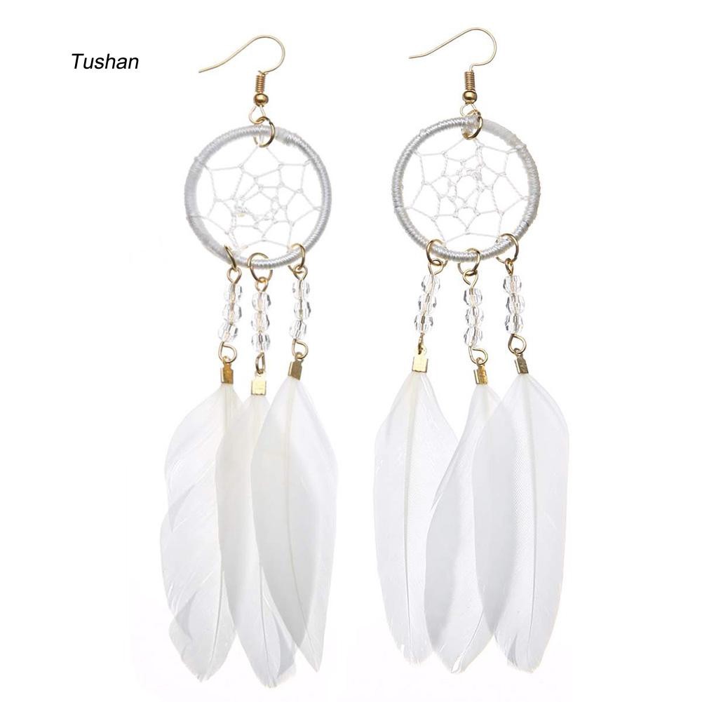 Đôi khuyên tai dài kiểu Dream Catcher gắn lông vũ thời trang cho nữ