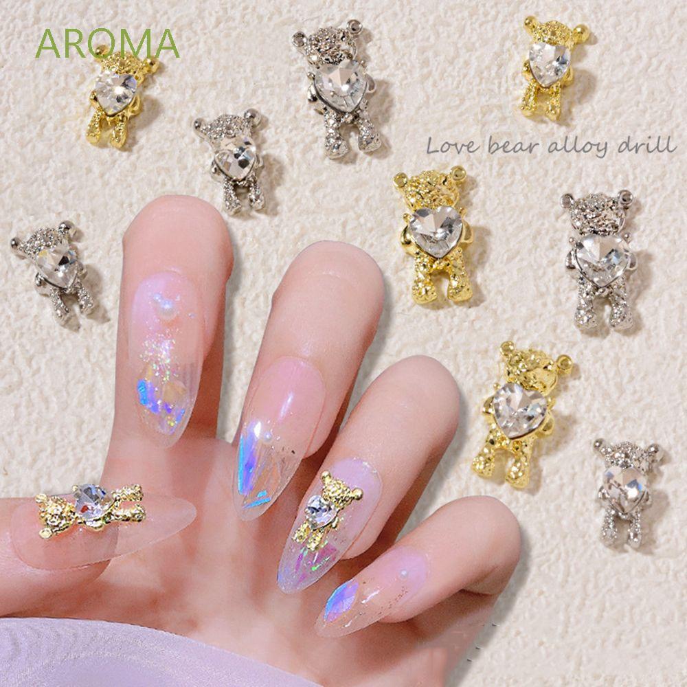 [Hàng mới về] Hạt phụ kiện trang trí móng tay nghệ thuật hình gấu đáng yêu bằng kim loại phong cách Nhật Bản thời trang