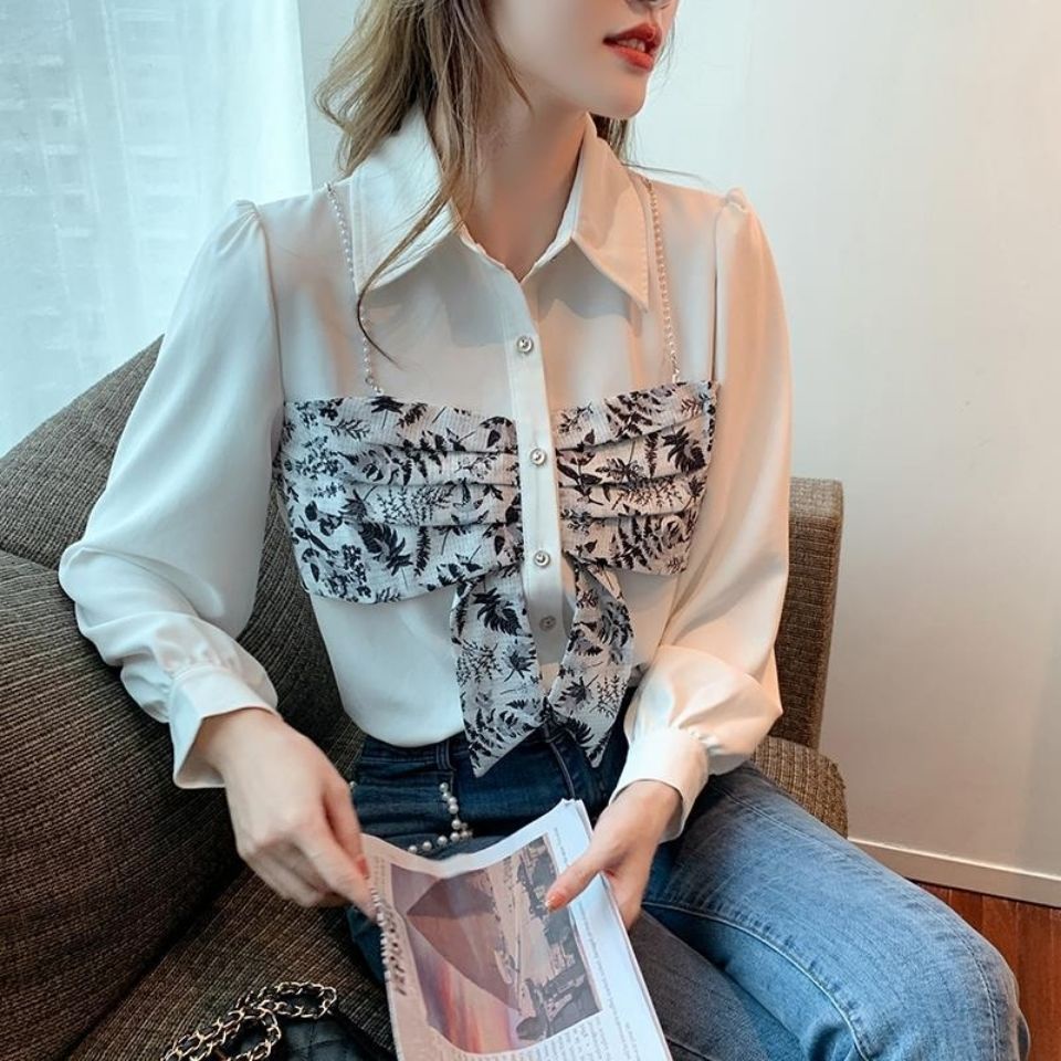 Áo Sơ Mi Chiffon Tay Dài Giả Hai Lớp Phong Cách Âu Mỹ Thời Trang Xuân Thu Mới Cho Nữ