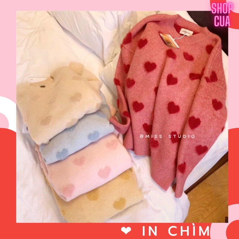 Áo Len Hoạ Tiết Tim Hàng Quảng Châu xinh