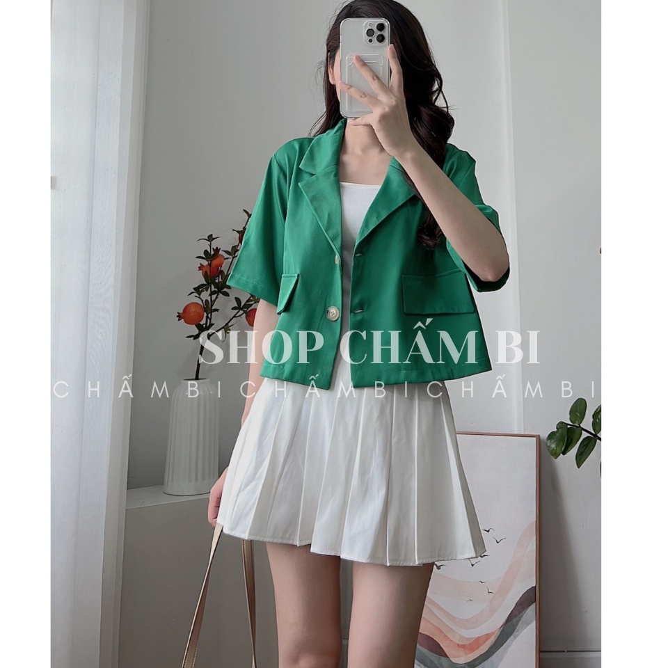 Áo khoác nữ Hàn Quốc A.331, Áo blazer dáng ngắn cổ vest 2 cúc dọc túi nắp chéo cách điệu cá tính - Thời trang nữ Chấm Bi | BigBuy360 - bigbuy360.vn