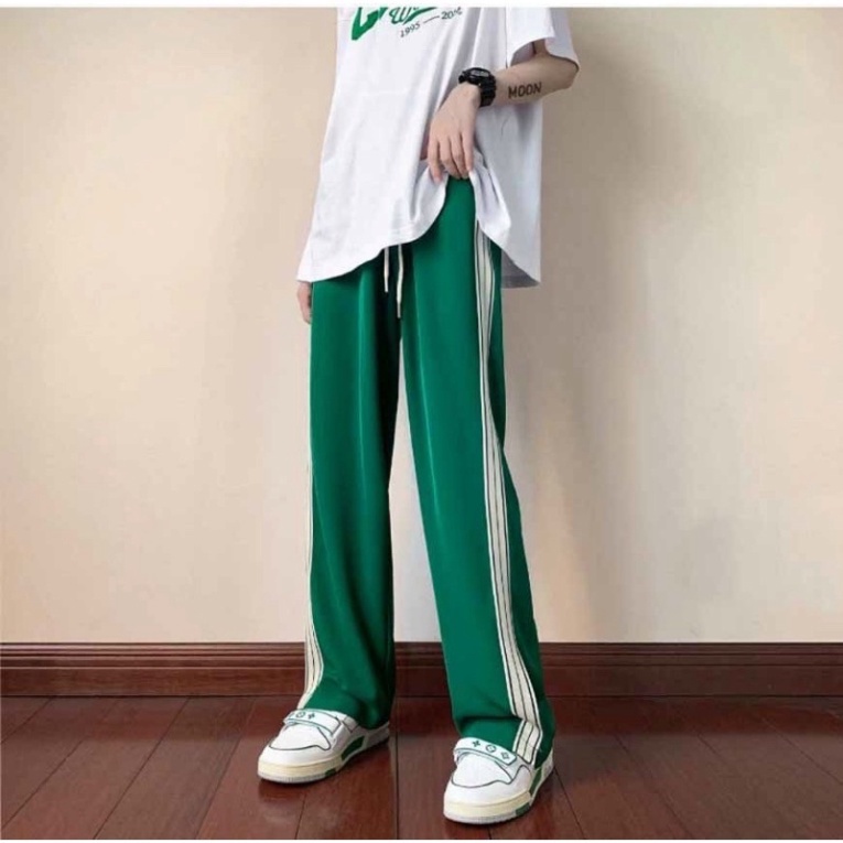 Quần Nỉ Sọc Xuông UNISEX Xanh Lá Hot Trend Q109 (Có sẵn)