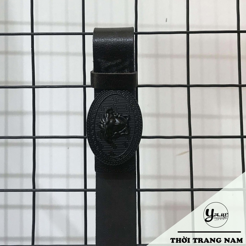 Thắt lưng nam da bò mặt Elip đen -D10