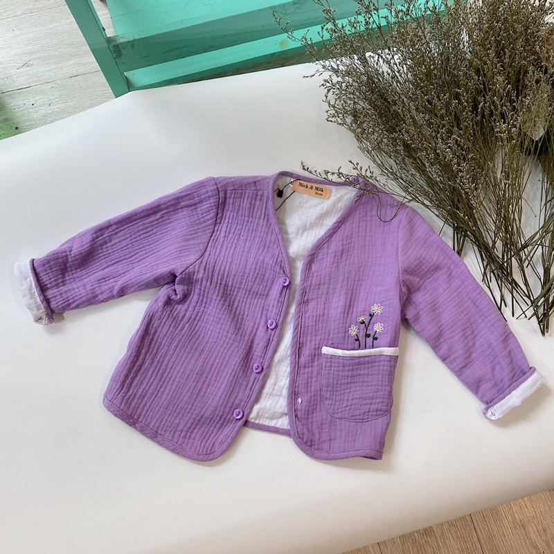 Áo Khoác Cardigan Thời Trang Cho Bé Gái Mick and Milk 1,2,3,4,5,6 tuổi, Áo Khoác Chất Xô Muslin Giữ Ấm Mùa Thu Đông