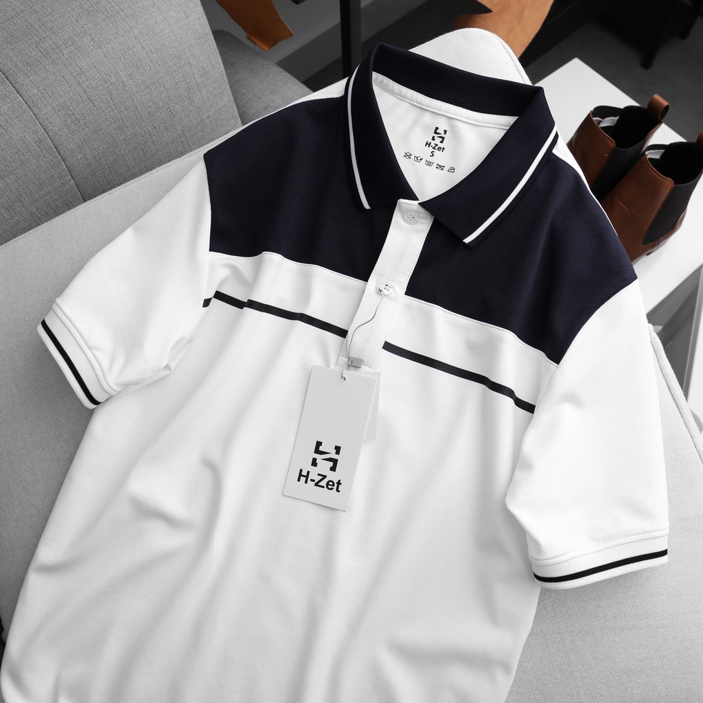 Áo Polo Nam Vải Polo Cá Sấu Cao Cấp - Áo Navy Phối Trắng