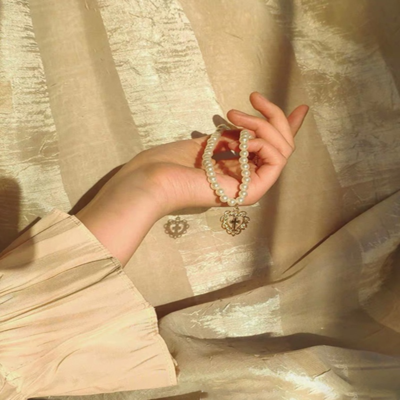 Vòng cổ mặt hình trái tim đính ngọc trai giả thời trang cho nữ