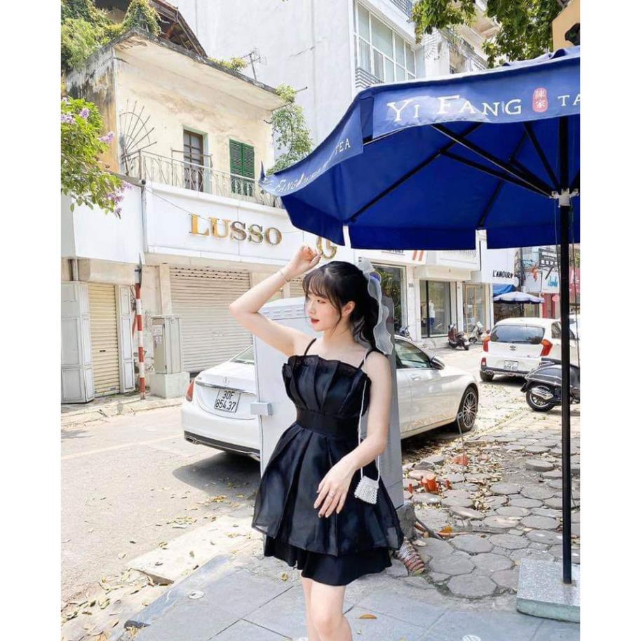 [ảnh thật] Đầm dự tiệc trắng 2 dây xếp li ngực sang trọng mã [xếp li 2 tầng hot trend] 👗 ྇!