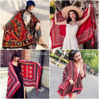 Dts1906 Khăn choàng boho đi biển - Khăn choàng thổ cẩm chất viscose KCTH01