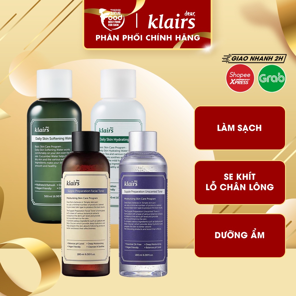 Nước Hoa Hồng Loại Bỏ Da Chết, Dưỡng Ẩm, Làm Dịu Da Klairs Daily Skin - Supple Preparation Toner