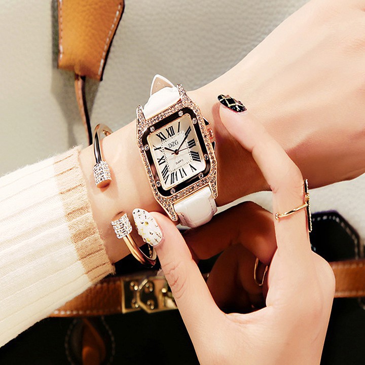 Đồng hồ nữ DZG 1526 mặt vuông dây da thời trang Bán lẻ giá sỉ