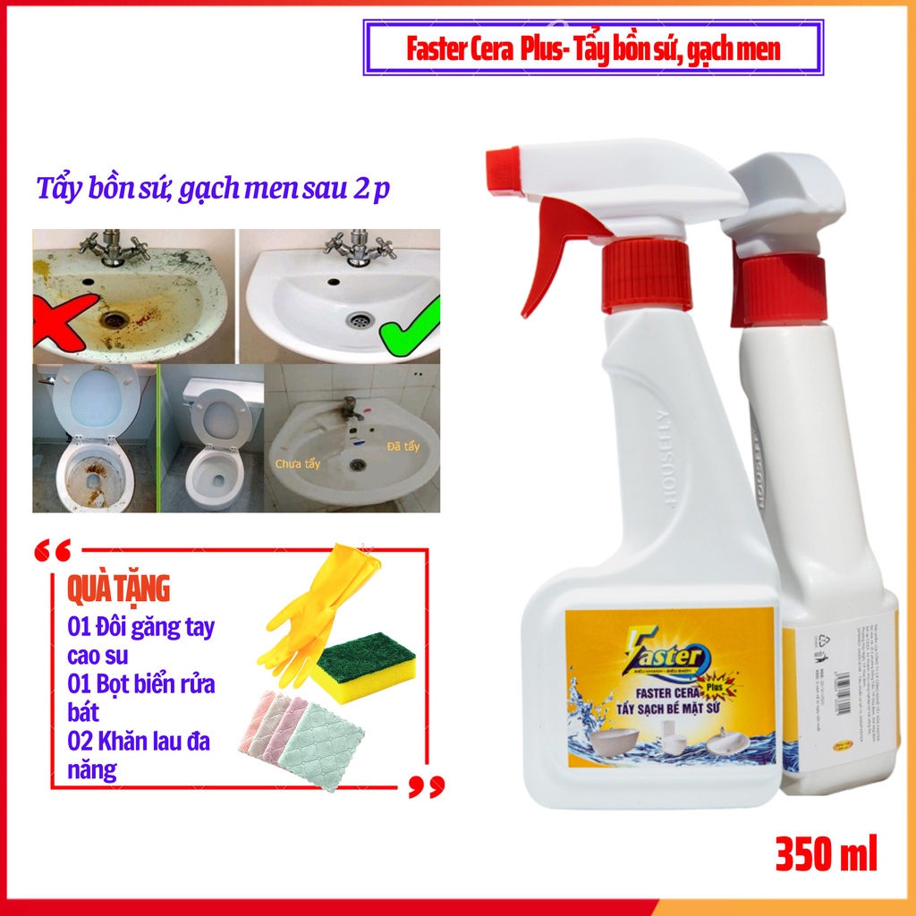 [SIÊU MẠNH] Tẩy bồn cầu, Làm Trắng Đồ Dùng Bằng Sứ, Lavabo, Vệ Sinh Gạch Men Nhà Tắm, FASTERCERA  - Siêu sạch, tiết kiệm