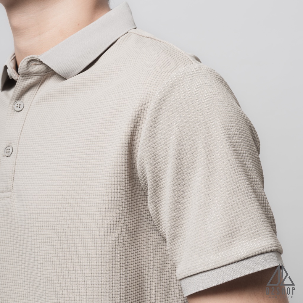 Áo thun polo nam D2shop, áo polo nam dệt kim, màu kem
