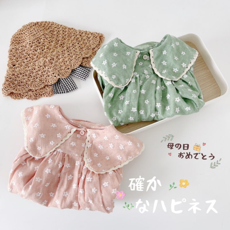 VÁY BABYDOLL DÀI TAY IN HOA CHO BÉ GÁI
