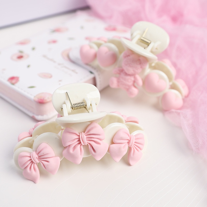 Kẹp Tóc Càng Cua Đính Nơ/Cá Mập Màu Hồng Dễ Thương Cho Nữ