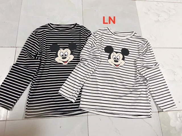 Áo thun kẻ dài tay mickey dáng thụng rộng
