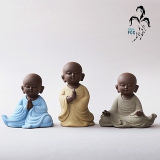 Bộ tượng chú tiểu, nhà sư nhỏ bằng gốm tử sa cao cấp, tượng gốm trang trí để bàn, xe hơi, văn phòng