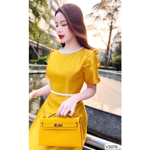 V3079 váy dáng chữ A màu vàng