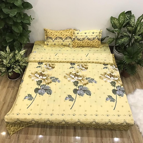 Bộ chăn ra cotton 5 món hoa cúc vàng siêu đẹp