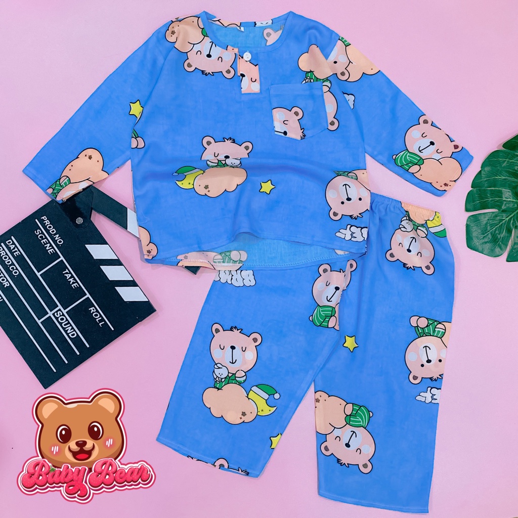 Bộ quần áo tole lanh dài tay bé trai chất mềm, mịn, mát size 8-50kg BabyBear