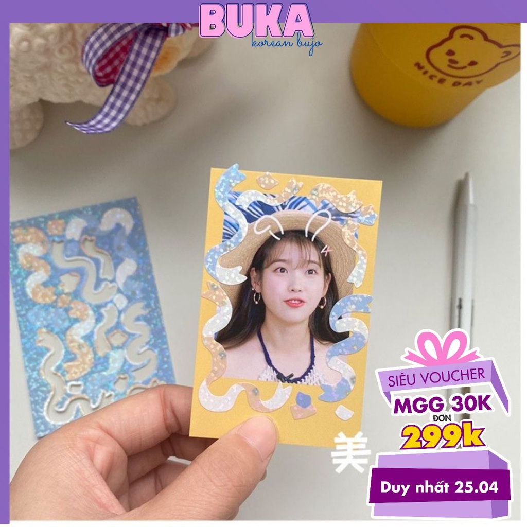 Sticker ruy băng lấp lánh nhiều màu sắc, Hình dán trang trí đáng yêu, Buka