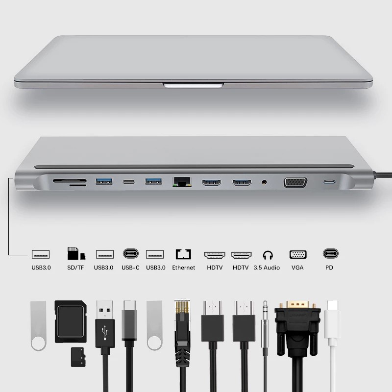 Đế cắm HDMI thiết kế 12 trong 1 chuyển đổi cổng loại C sang Hdmi 4k Rj45