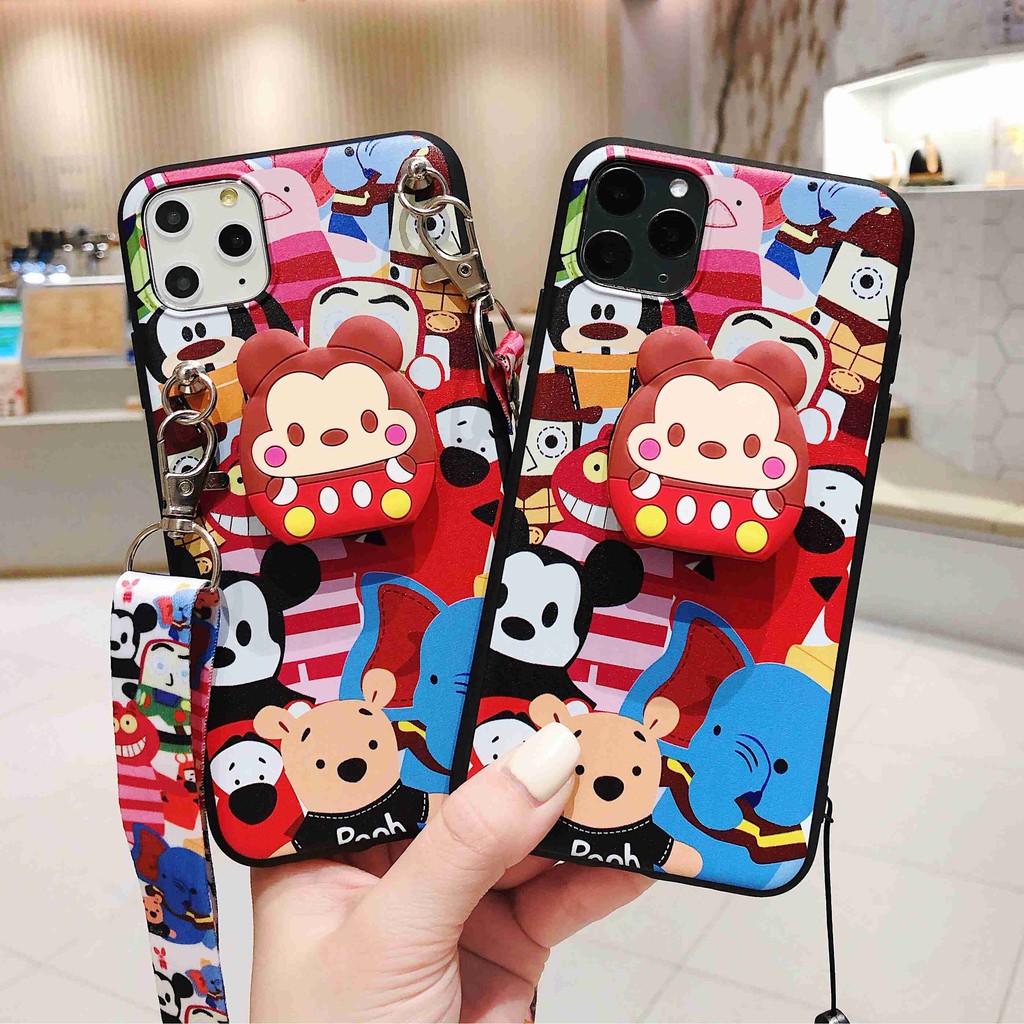 Ốp điện thoại họa tiết quỷ Disney có dây đeo dài cho Samsung A10 J6 J8 Plus A50 A9 2018 A750 M20 M30 A20 A30