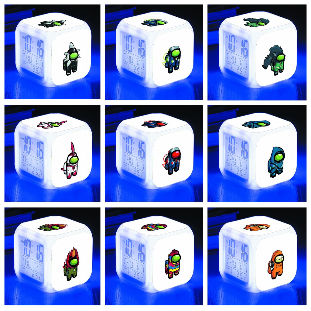 Đồng hồ báo thức để bàn đổi màu đèn led IN HÌNH Among us Ben 10 game chibi